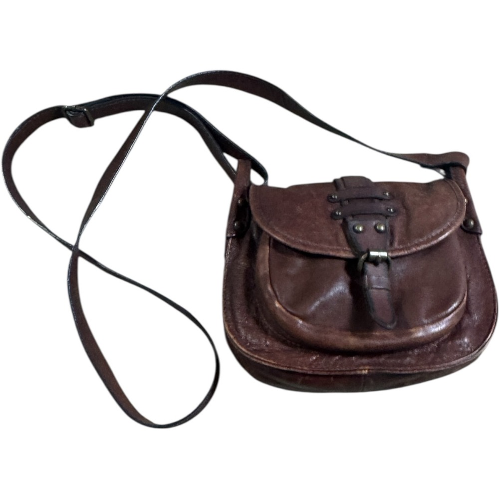 Tarnish Leather Crossbody Bag Brown Messenger Flap Buckle Adjustable Strap‎